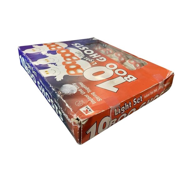 Vintage Halloween Ghost “Boo” String Lights Blow Mold Set Of 10 Pumpkin Time Box - Picture 4 of 5